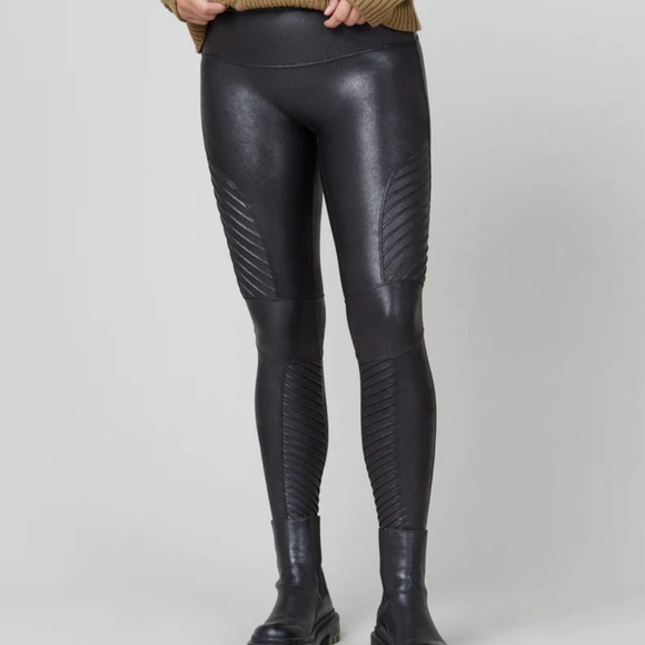 This is a pair of black Spanx Faux Leather Moto Leggings. - Picture 5 of 16